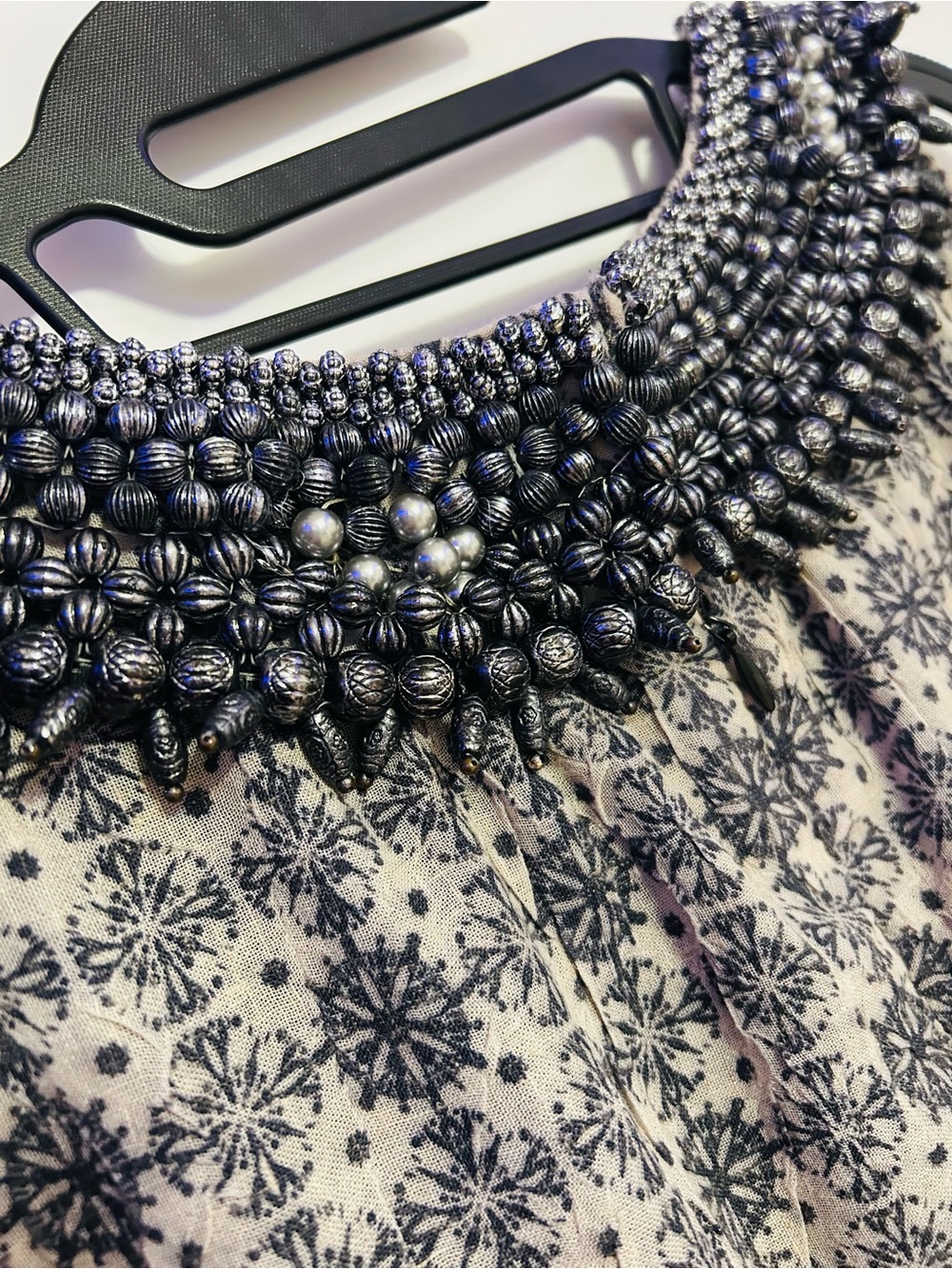 Gryphon NY Beaded Collar Mixed Print Dress Silk Lining - Picture 7 of 12